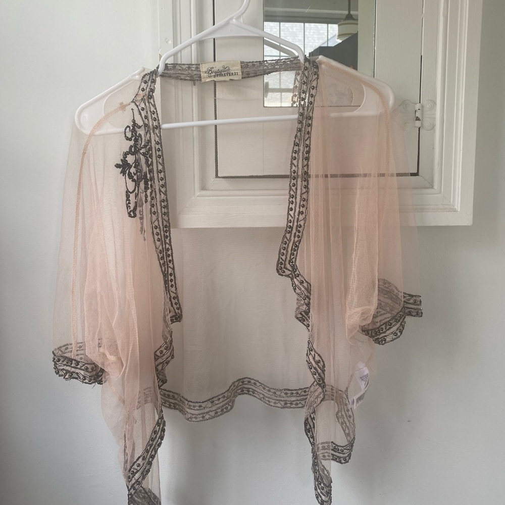 Blush Tulle Art Deco with Beading Coverlet